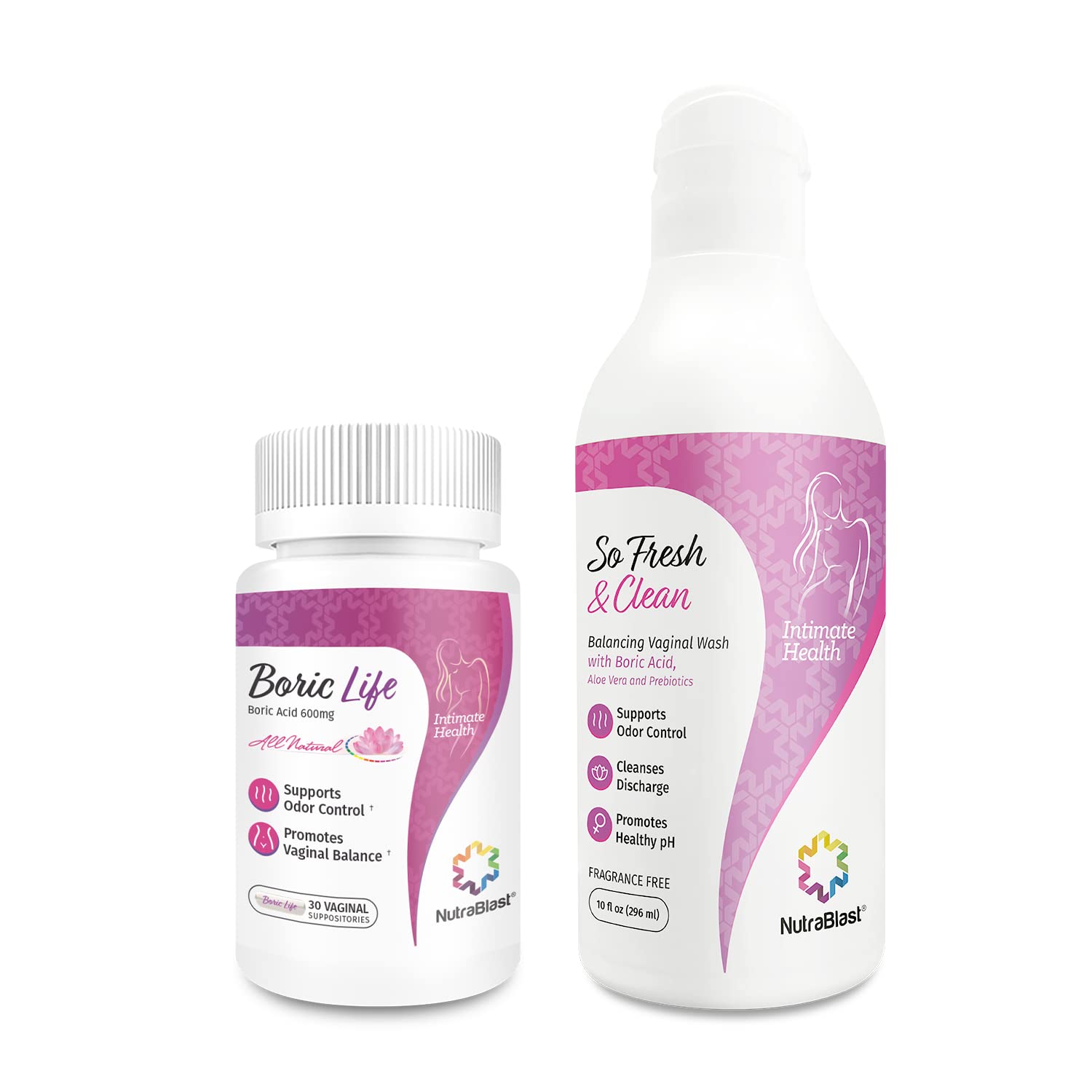NutraBlast Boric Acid Vaginal Suppositories and So Fresh & Clean | Supports Odor Control