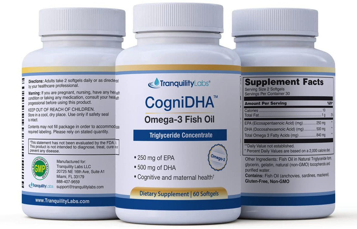 High DHA Omega 3 Fish Oil - CogniDHA - Pharmaceutical Grade - 840 mg Omega-3s - Supercritical CO2