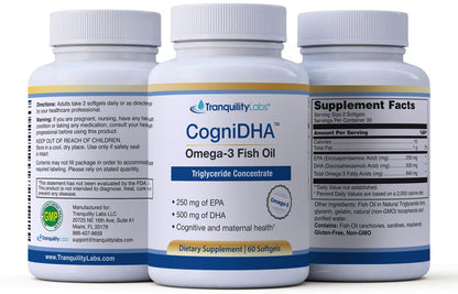 High DHA Omega 3 Fish Oil - CogniDHA - Pharmaceutical Grade - 840 mg Omega-3s - Supercritical CO2