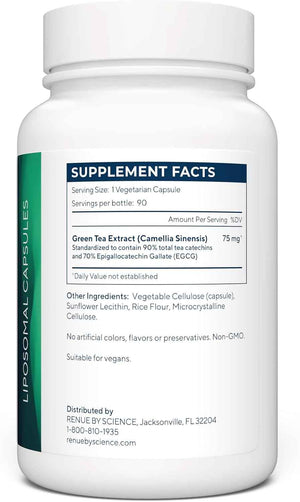 Renue By Science Green Tea Extract - High Strength Liposomal Supplement - 90 Capsules - 75mg Green Tea per Serving - Non-GMO - Made in the USA & Third-Party Tested