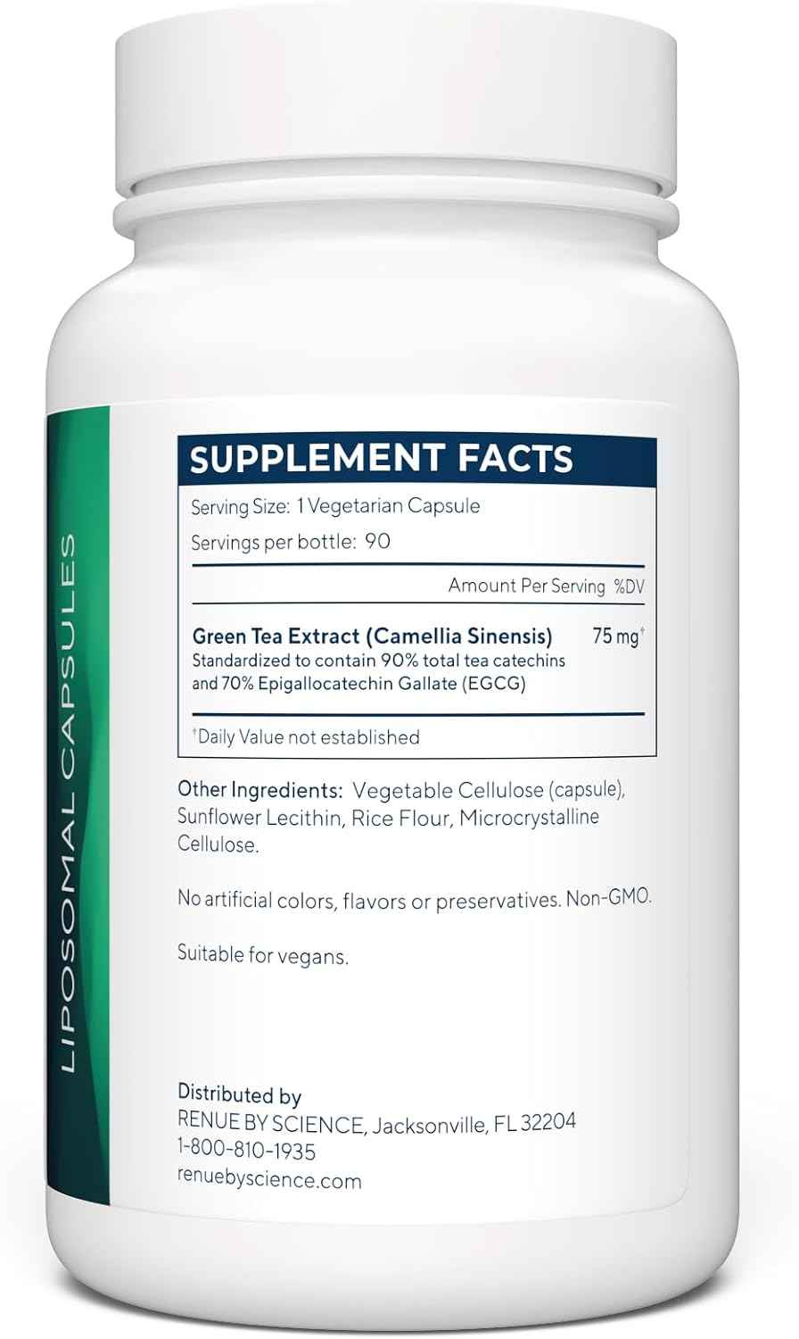 Renue By Science Green Tea Extract - High Strength Liposomal Supplement - 90 Capsules - 75mg Green Tea per Serving - Non-GMO - Made in the USA & Third-Party Tested