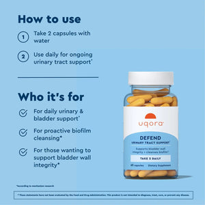 Uqora Defend - Urinary Tract Health Supplement - Support Bladder Health & Cleanse Biofilm* with D-Mannose, Green Tea Extract, Turmeric Extract & More - Gluten-Free - 60 Capsules (30-Day Supply) UqoraBuy Supplements Australia