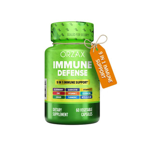 ORZAX 9 in 1 Immune Defense Booster Herbal Supplement, Specialized High Strength Formula - Vitamin C & D, Zinc, Quercetin, Turmeric & Ginger, Echinacea - Non-GMO - 60 Veggie Capsules - 30 Day Supply