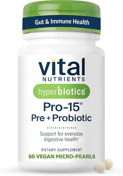 Hyperbiotics Vital Nutrients Gut & Oral Health Bundle - Pro-15 Digestive Prebiotics + Probiotics (60 Time Release Pearls) & Pro-Dental Oral Probiotics with BLIS K12 & M18 (45 Mint Tablets)