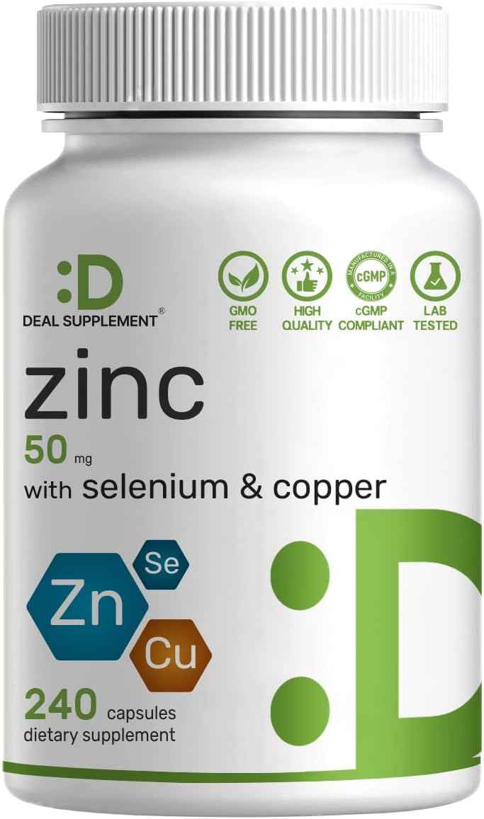 Zinc Picolinate 50mg with Copper & Selenium, 240 Capsules - 3-in-1 High Absorption Mineral Complex - Chelated Zinc Supplement for Immune Support* - 8 Month Supply