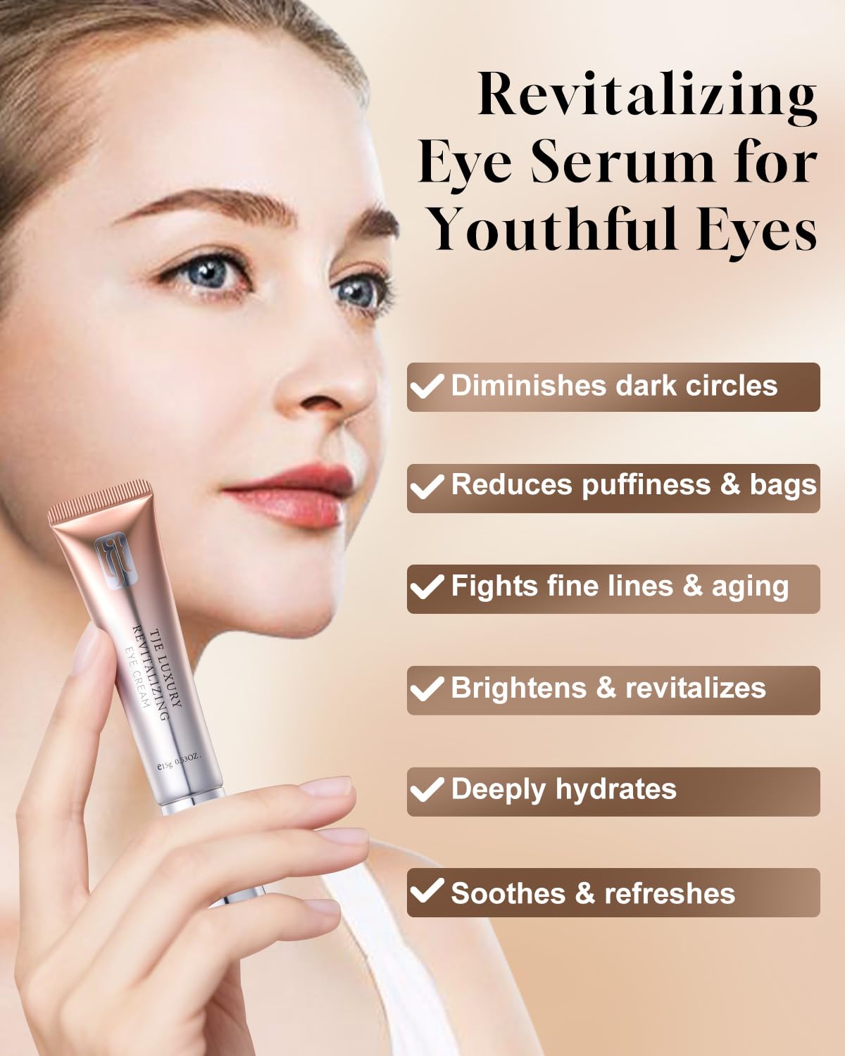 TJE Caffeine Eye Cream for Dark Circles & Puffiness - Hydrating Under Eye Treatment with Hyaluronic Acid & Vitamin E (15g)