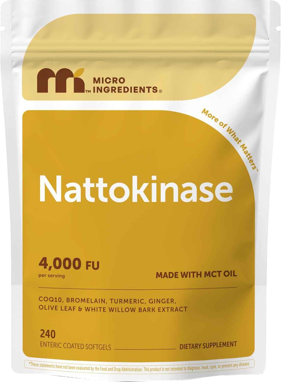 Micro Ingredients Nattokinase 240 Softgels, 200mg (4,000 FU) Per Serving - 7-in-1 Nattokinase Supplement with CoQ10, Bromelain, Turmeric, Ginger, Olive Leaf, & White Willow Bark - Non-GMO