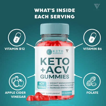 Keto Genesis Keto ACV Gummies Advanced Weight Loss, Ketogenesis Keto + ACV 1000MG