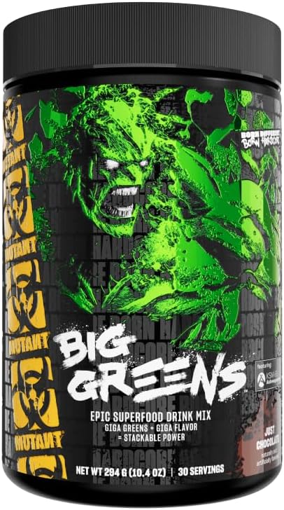 Mutant Big Greens - Green Supplement - Over 40 superfoods Land & Sea Greens - Reds, Antioxidants, phytonutrients, 1000mg spirulina - Pre & Probiotic Blend - 30 Serving - Just Chocolate
