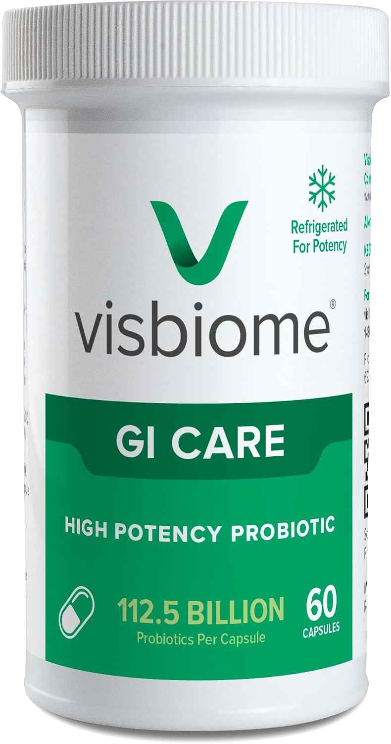 Visbiome GI Care High Potency Probiotic, 112.5B CFU, 60 Capsules - Original De Simone Formulation, Multi-Strain, Refrigerated Probiotics, Low FODMAP Certified, Gluten-Free, Made in USA