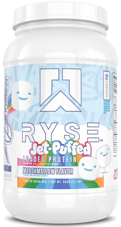 RYSE Loaded Protein Powder - Jet-Puffed Marshmallow - 25g Whey Protein Isolate & Concentrate with Prebiotic Fiber & MCTs - Low Carb, Low Sugar, Digestive-Friendly - 27 Servings / 2 lb Tub