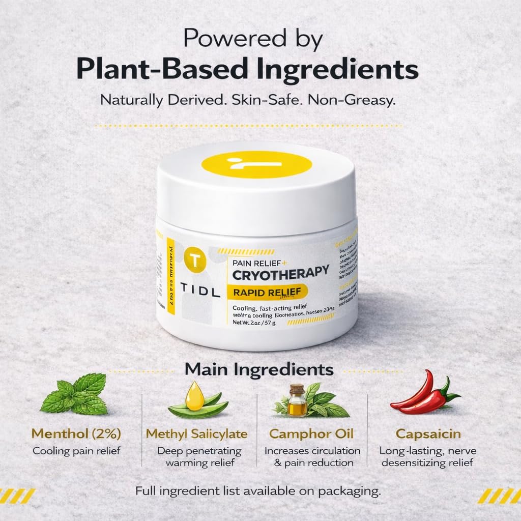 TIDL Cryotherapy Pain Relief Plant-Based Menthol Cream, 3 fl oz