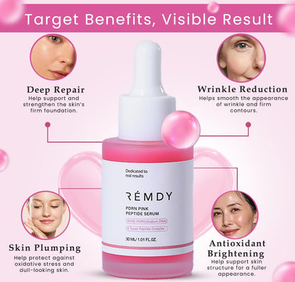 PDRN Pink Peptide Serum - 100% Natural, Vegan PDRN Serum (1 fl oz, 30ml) - Multi-Peptide & Hyaluronic, Skin Barrier Support, Wrinkle & Pore Care, Firming, Hydration Glow, Rose PDRN (Sodium DNA)