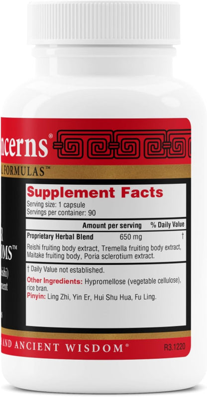 Health Concerns Power Mushrooms - Immune System & Natural Energy Support - Adaptogenic Mushroom Supplement with Reishi, Tremella, Maitake, Poria - Traditional Chinese Herbal Supplement - 90 Capsules
