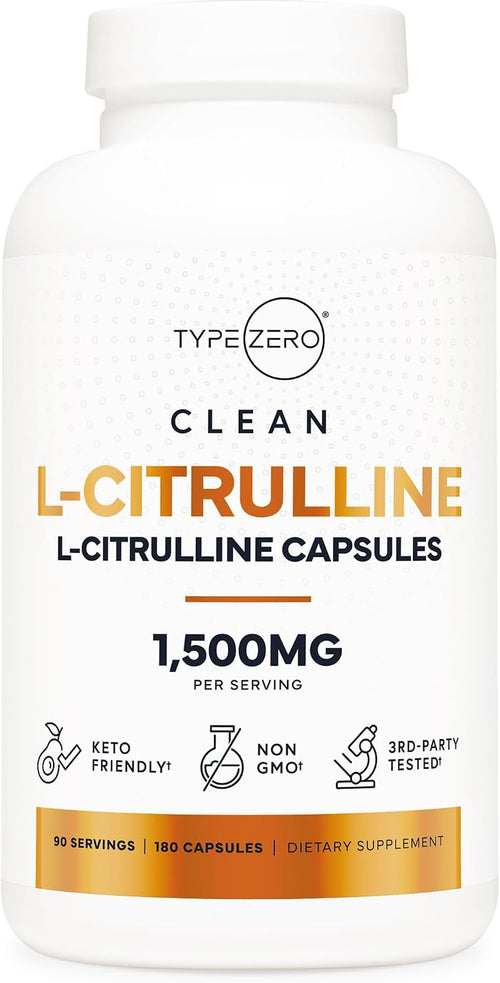 Type Zero L-Citrulline (1,500mg) 180 Capsules, GMO-Free, Keto-Friendly