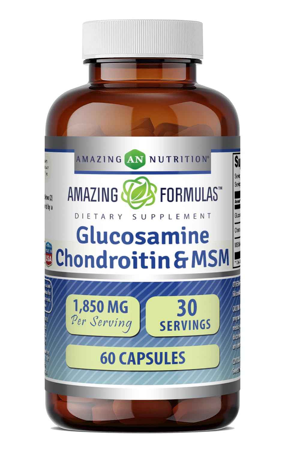 Amazing Formulas Glucosamine Chondroitin & MSM Supplement - 1850 Mg per Serving - 240 Capsules - Non-GMO - Gluten-Free - Made in USA