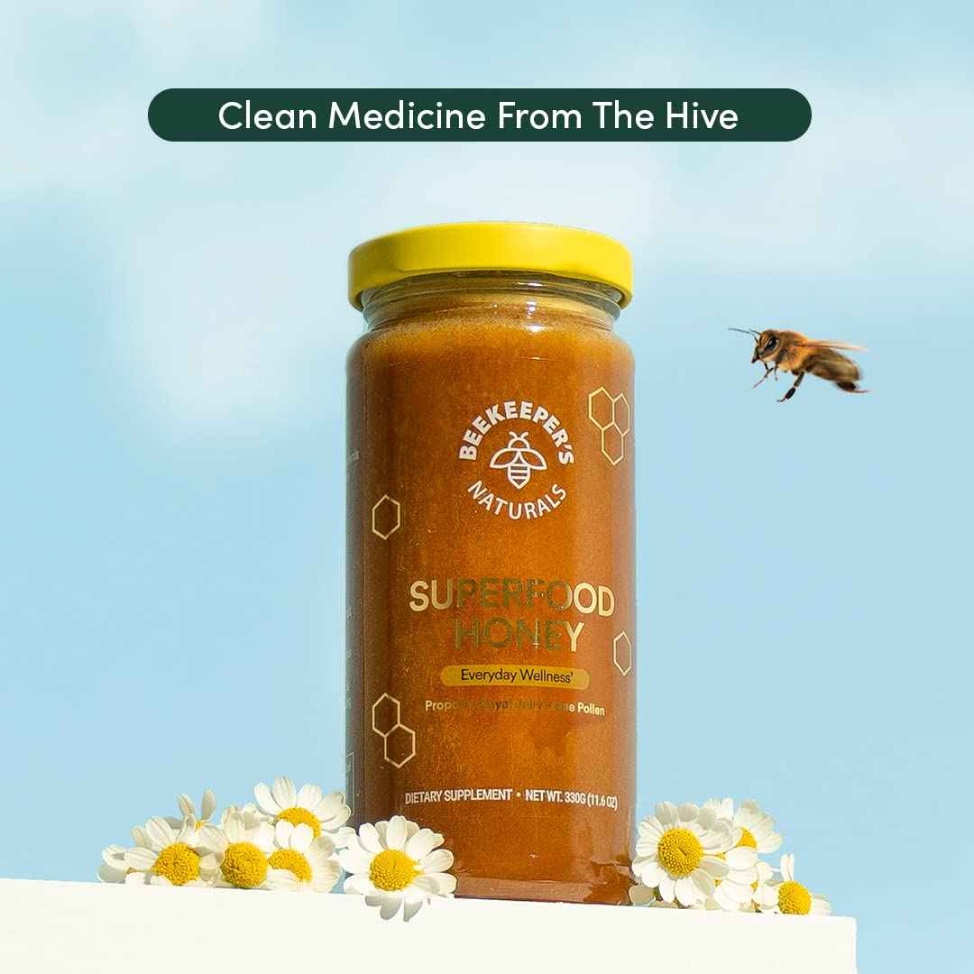 Superfood Honey by Beekeeper's Naturals - Bee Pollen, Royal Jelly, Propolis, Honey - Natural Energy, Immune Support