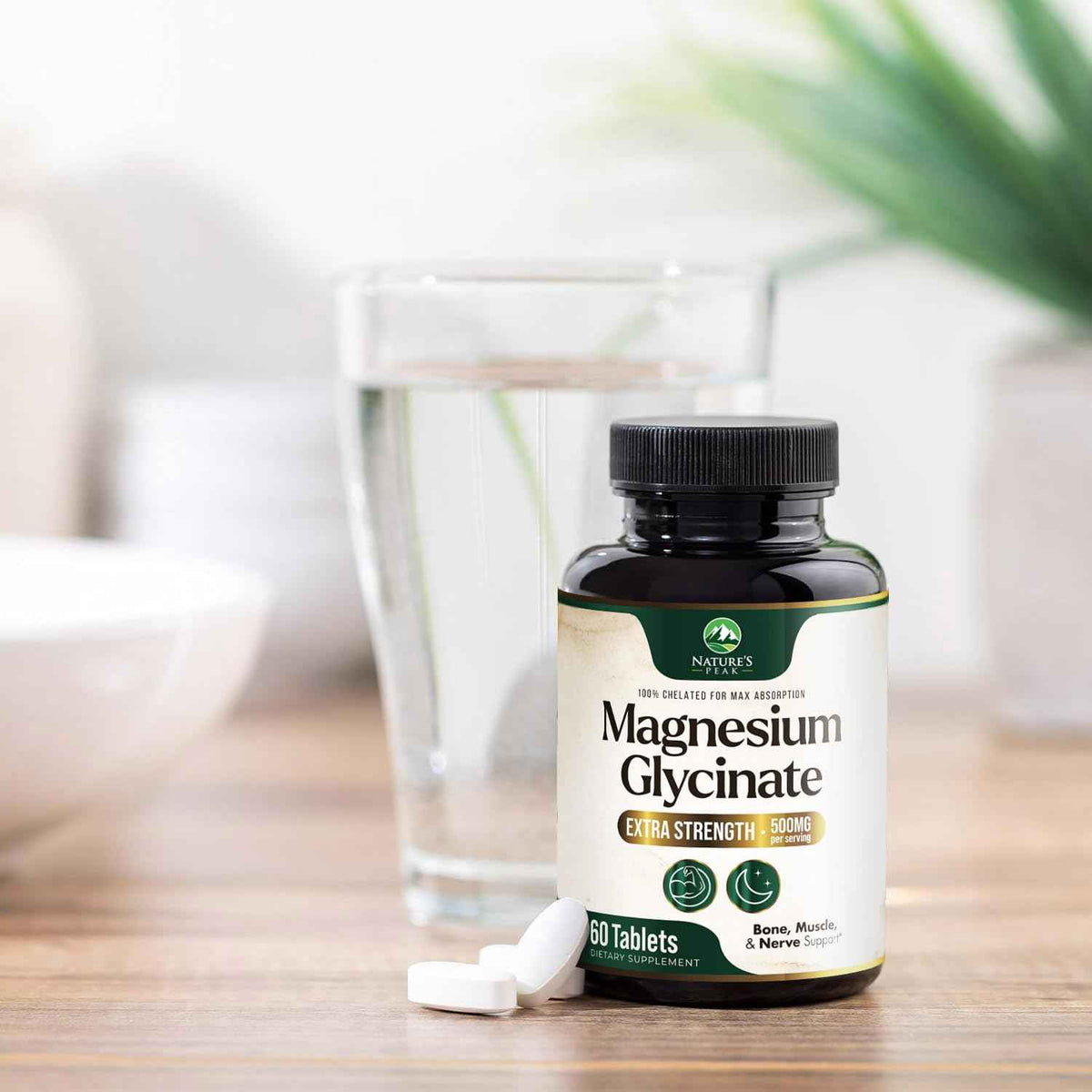 Magnesium Glycinate 500mg Per Serving - High Absorption Chelated Magnesium Supplement for Muscle, Bone and Heart Health Support - Easy Digestion & Gentle on Your Stomach - USA Bottled - 60 Tablets