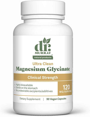 Dr. Murray's Ultra Clean Magnesium Glycinate - Supports Sleep, Relaxation, Heart & Muscle Function - Vegan - 120 mg - No Magnesium Stearate or Artificial Additives - 90 Capsules