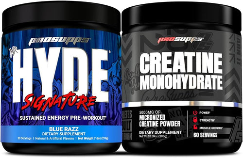 PROSUPPS Hyde Signature Sustained Pre-Workout, Blue Razz, 30-Servings and Creatine 300 Bundle