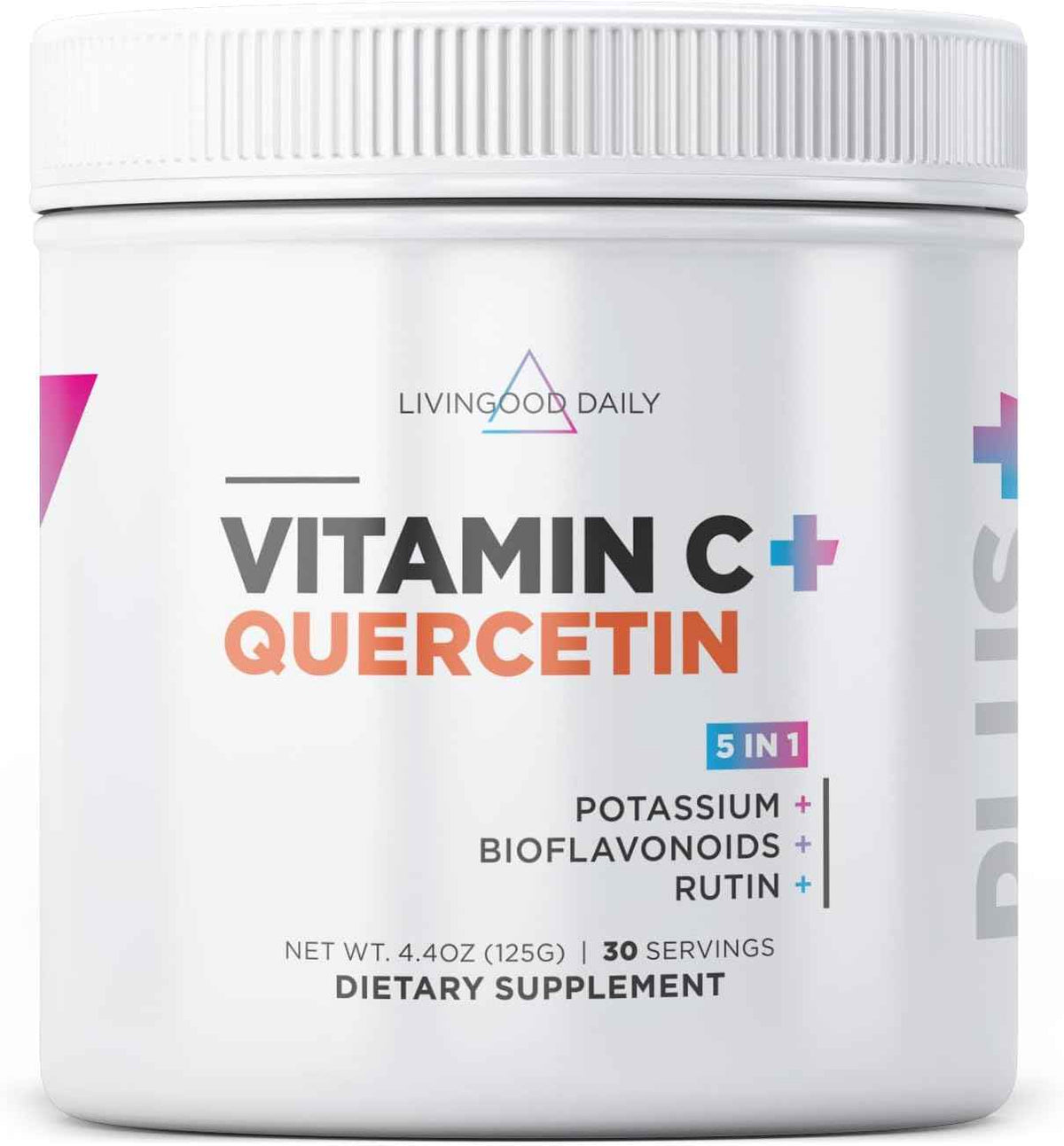 Livingood Daily High Dose Vitamin C Powder Supplement, 2,600 MG Ascorbic Acid Powder Supports Immunity & Skin Health, Powdered Vitamin C with Quercetin, Sweetened with Stevia, Vegan, 30 Servings