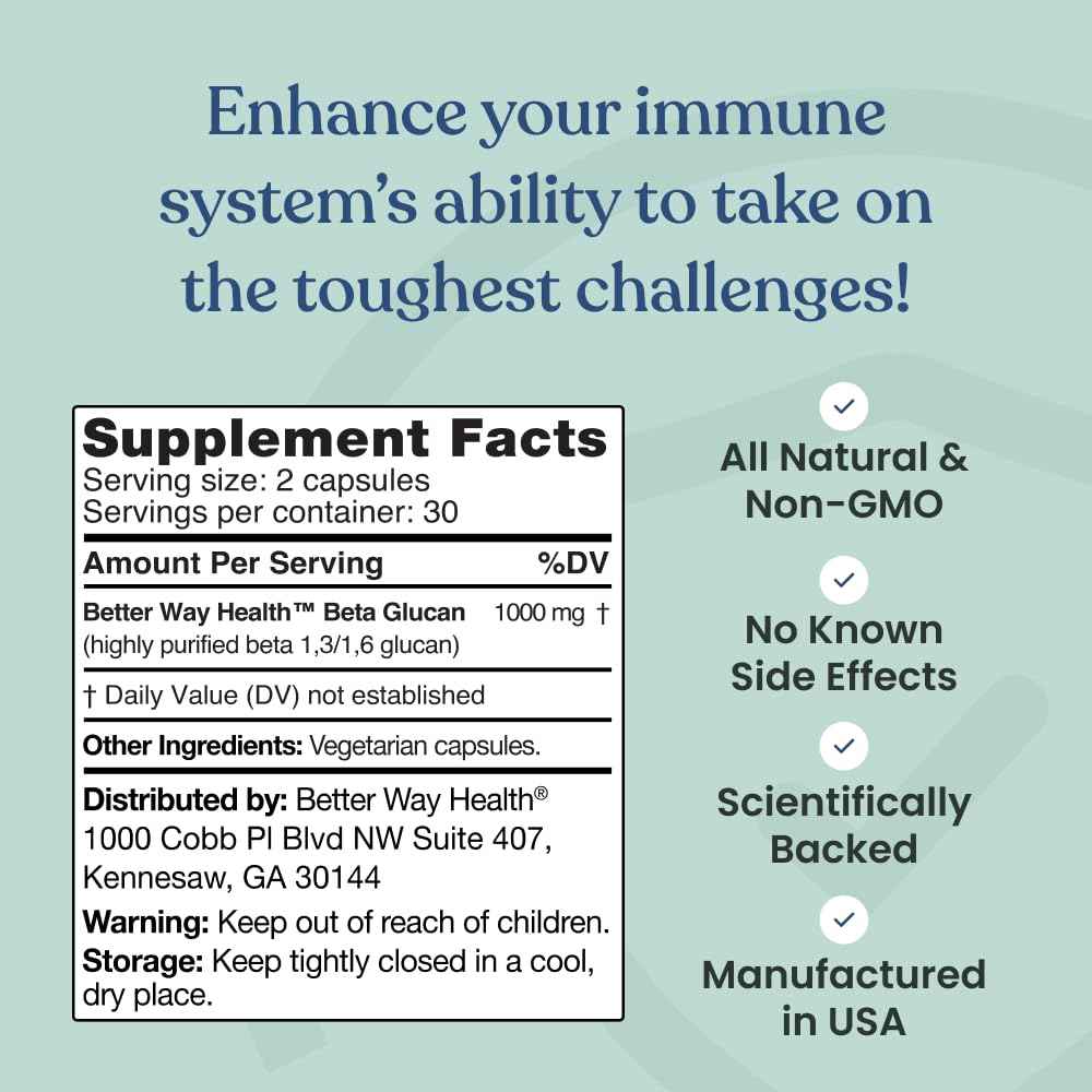 Better Way Health - Advanced Immune Readiness - Highly Purified 1,3/1,6 Beta Glucan 500 - Clinically Tested Immune Defense - 500mg/60 Capsules (Pack of 1)