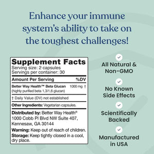 Better Way Health - Advanced Immune Readiness - Highly Purified 1,3/1,6 Beta Glucan 500 - Clinically Tested Immune Defense - 500mg/60 Capsules (Pack of 1)