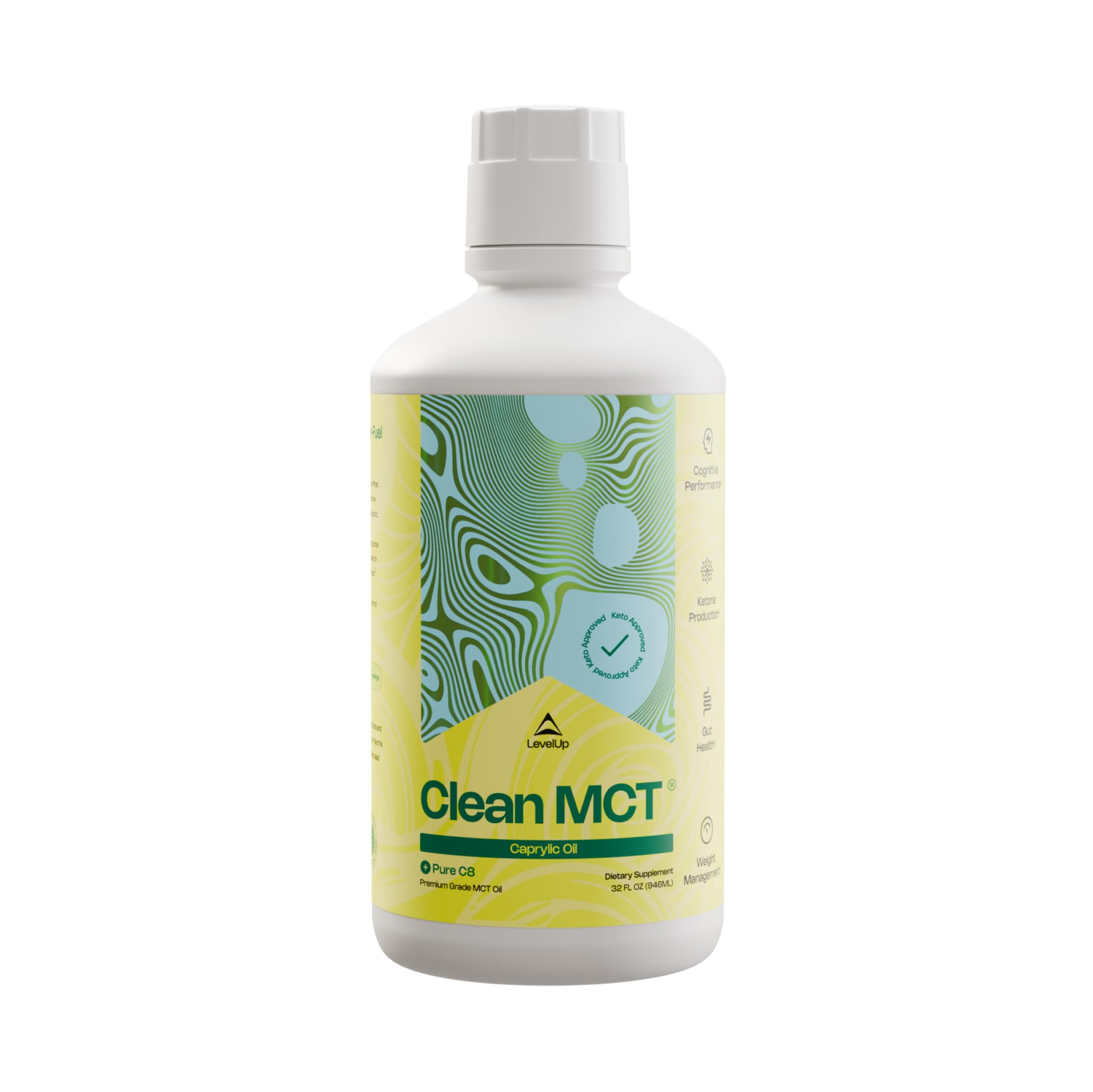 LevelUp Clean MCT Oil, 100% C8 Caprylic Acid, Keto, 32 oz