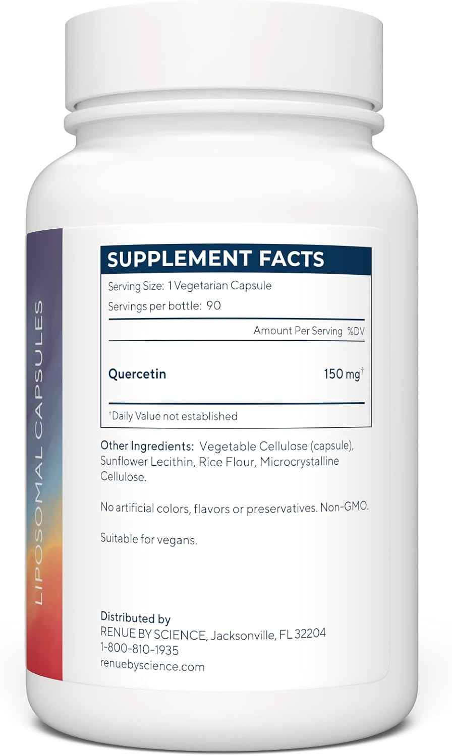 Renue By Science Quercetin - High Strength Liposomal Quercetin Supplements - 90 Quercitin Capsules - 150mg Quercetin per Serving - Non-GMO - Made in the USA & Third-Party Tested
