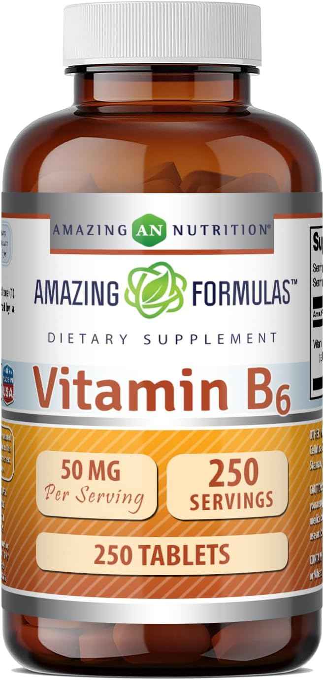Amazing Formulas Vitamin B6 Pyridoxine 50mg 250 Tablets Supplement - Non GMO - Gluten Free - Made in USA