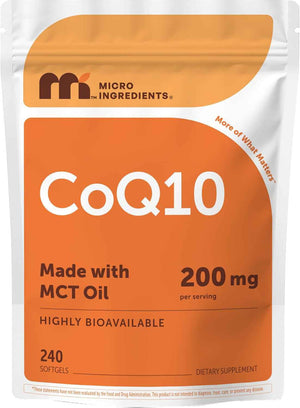 Micro Ingredients CoQ10 200mg Per Serving, 240 Softgels - Made with Coconut MCT Oil - Coenzyme Q10 (Ubiquinone) - Non-GMO