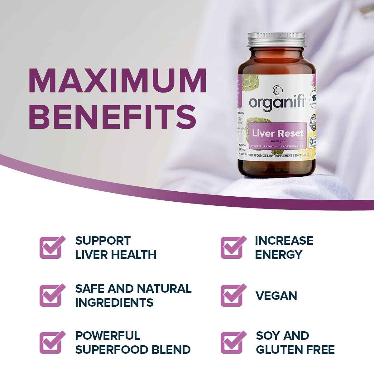 Organifi - Liver Reset - Liver Detox - Digestive and Immune Support - Promotes Cellular Energy Production, 30 Capsules