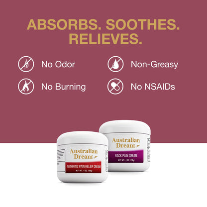 Australian Dream Arthritis Pain Relief Cream & Back Pain Cream - Soothing, Non-Greasy Pain Relief Creams - Topical Arthritis Pain Relief Good for Muscle Aches, Joint Pain, or Back Pain - 4 oz Bundle