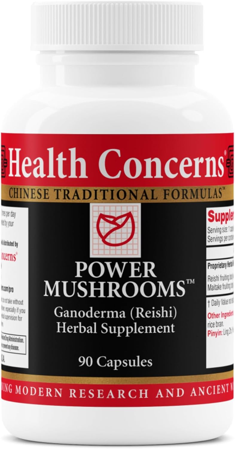 Health Concerns Power Mushrooms - Immune System & Natural Energy Support - Adaptogenic Mushroom Supplement with Reishi, Tremella, Maitake, Poria - Traditional Chinese Herbal Supplement - 90 Capsules