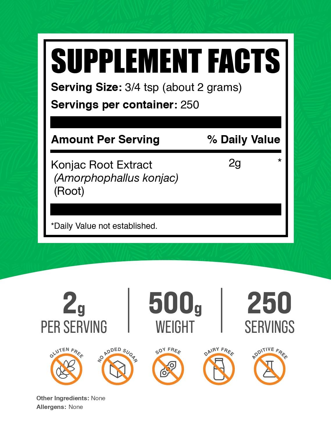 BulkSupplements.com Glucomannan Powder - from Konjac Root Extract Powder, Glucomannan Supplements - Gluten Free, 2g per Serving, 500g (1.1 lbs) (Pack of 1)