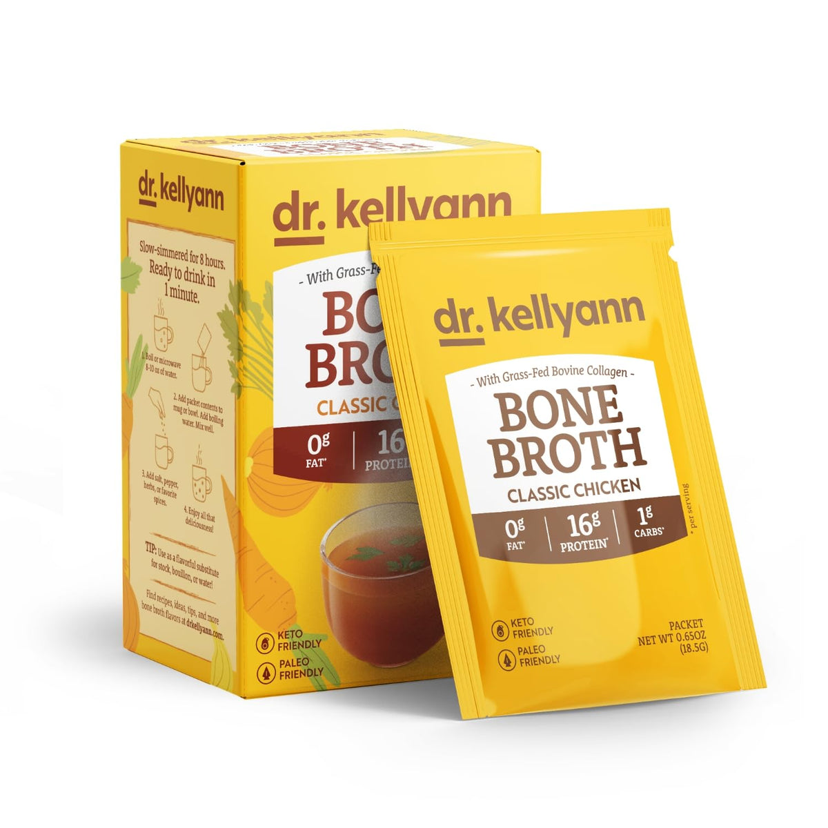 Dr. Kellyann Bone Broth Packets Variety Pack (4 Boxes, 28 Servings) - Grass-Fed Collagen, Keto & Paleo-Friendly