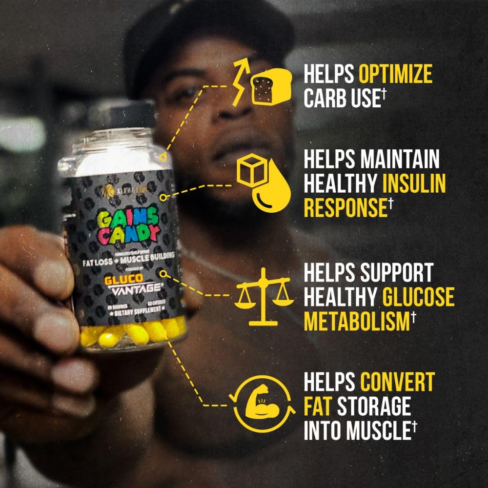 ALPHA LION Gains Candy, Supplement Pills that Support Weight Loss, Appetite Suppressant, Keto-Diet Friendly, Decrease Body Fat, Upgrade Energy & Workout Performance, 60 Capsules (MitoBurn)