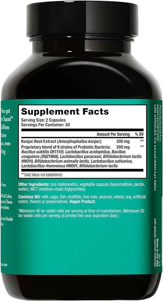 HUM Skin Squad Probiotic & Prebiotic, Skin & Gut Health Support, 60 Count