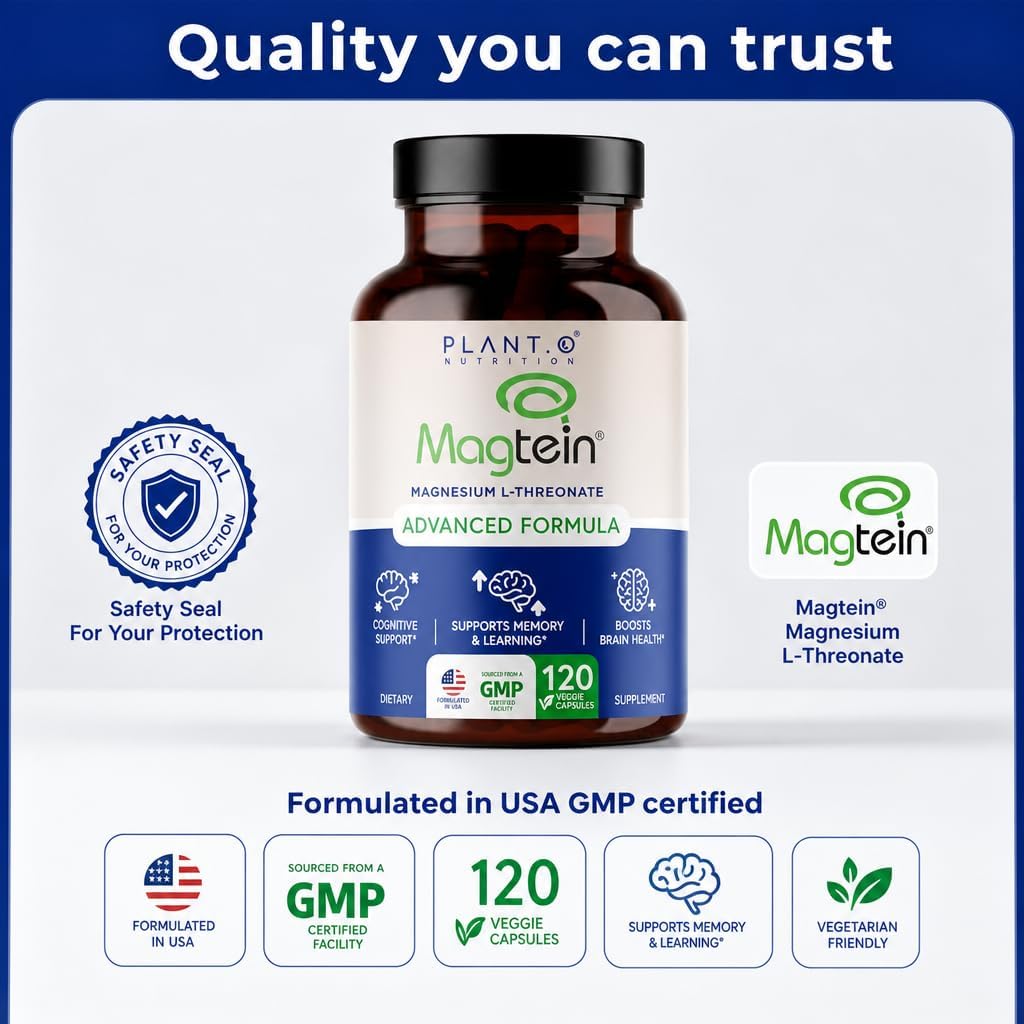 Magnesium L-Threonate Capsules - Brain & Sleep Support - 144mg Elemental Magnesium per Serving - High Absorption Cognitive & Memory Support - 120 Capsules