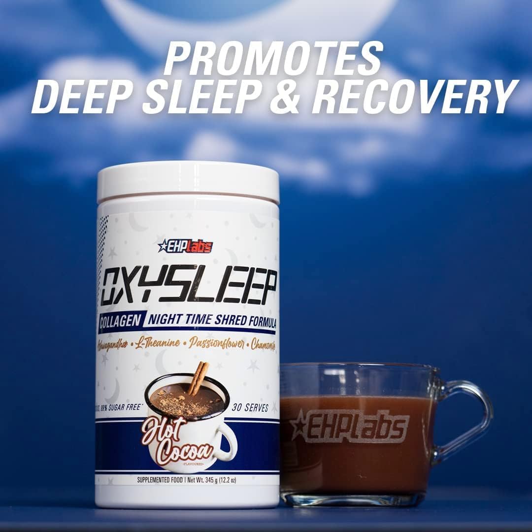 EHP Labs OxySleep Collagen Peptides Powder Night Time Shred - Promotes Deep Sleep & Shredding, Skin, Bones & Muscle Support, Pasture-Raised Bovine Collagen, Type I & III, 30 Servings (Hot Cocoa)