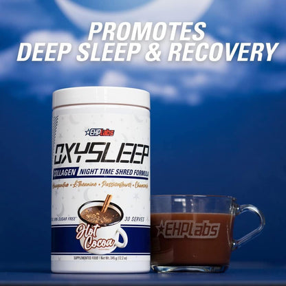 EHP Labs OxySleep Collagen Peptides Powder Night Time Shred - Promotes Deep Sleep & Shredding, Skin, Bones & Muscle Support, Pasture-Raised Bovine Collagen, Type I & III, 30 Servings (Hot Cocoa)