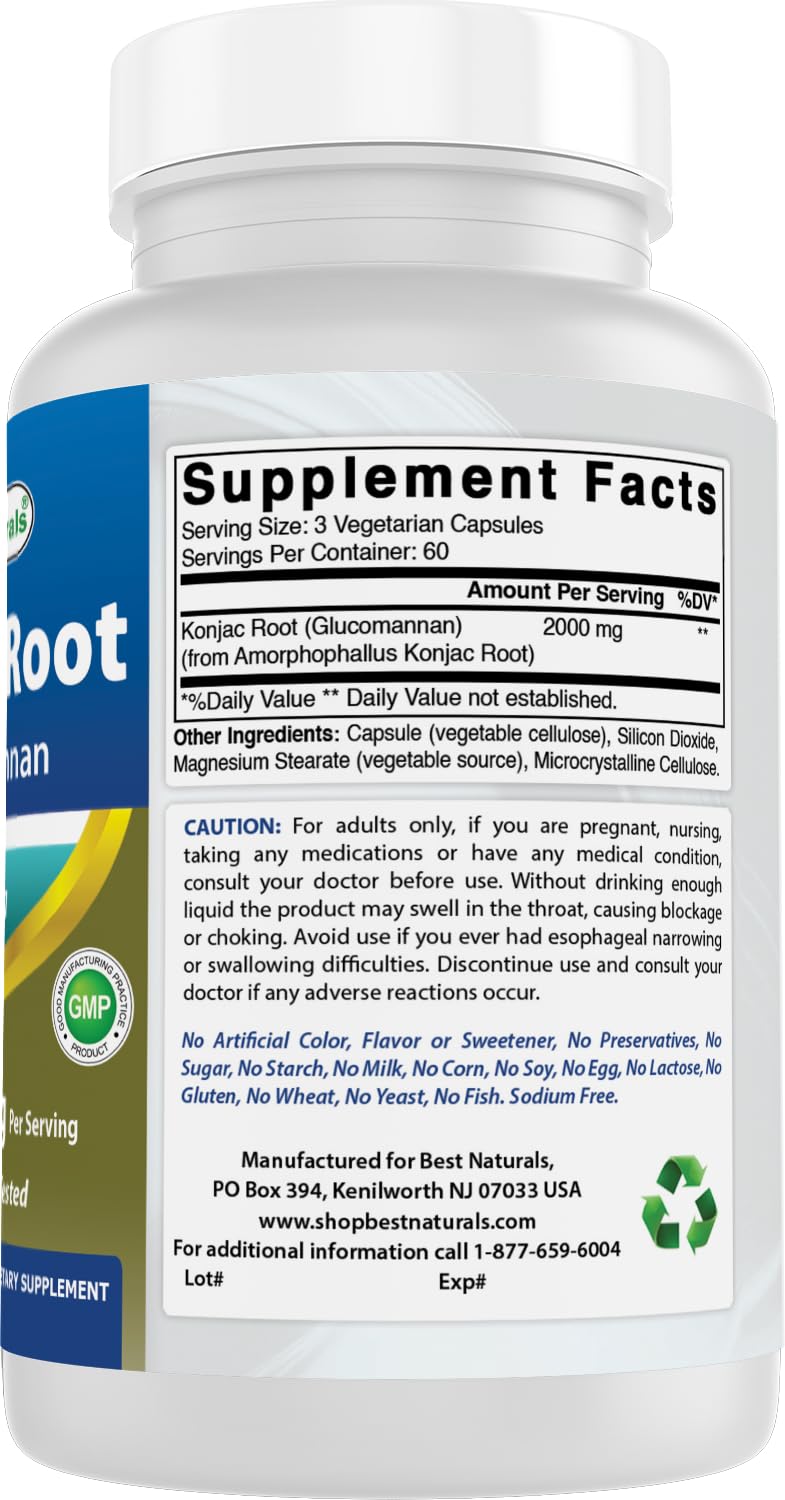 Best Naturals 2 Pack Konjac Glucomannan Root 2000 mg per Serving - 180 Vegetarian Capsules