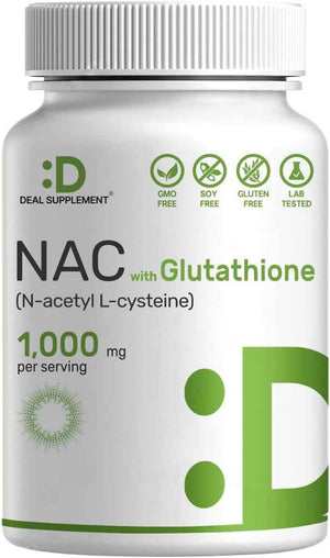 DEAL SUPPLEMENT NAC Supplement (N-Acetyl Cysteine) 1,000mg Per Serving with Reduced Glutathione, 240 Capsules - Antioxidant Support for Immune Health, Lung, & Liver Function