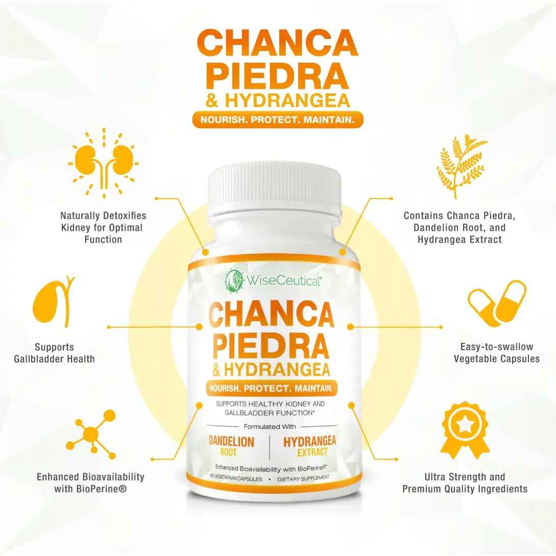 Max Strength Chanca Piedra, Hydrangea & Dandelion Root - Natural Kidney & Gallbladder Formula - Stone Breaker, Flush Impurities, Cleanse Urinary Tract - Enhanced with BioPerine. 60 Veggie Capsules. WiseceuticalBuy Supplements Australia