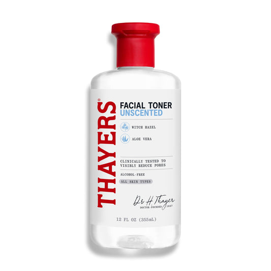 THAYERS Alcohol-Free, Hydrating, Unscented Witch Hazel Facial Toner with Aloe Vera Formula, Vegan, Dermatologist Tested and Recommended, 12 Oz (Packaging May Vary)