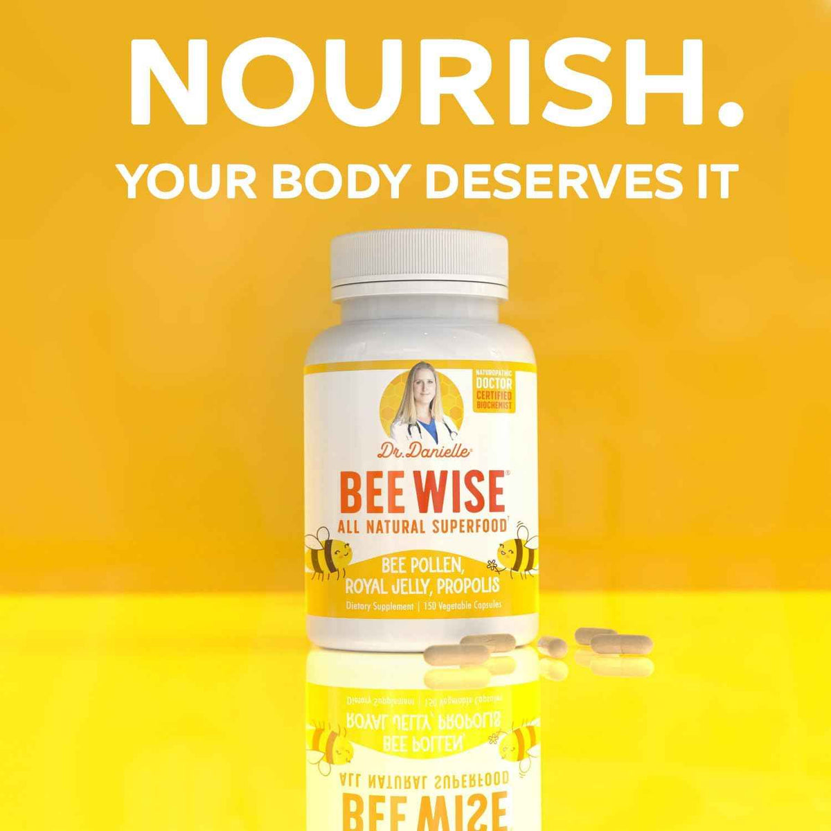 Dr. Danielle's Bee Wise - Bee Pollen Supplement - Bee Well with Royal Jelly, Propolis, Beepollen in 4 Daily Bee Pollen Capsules