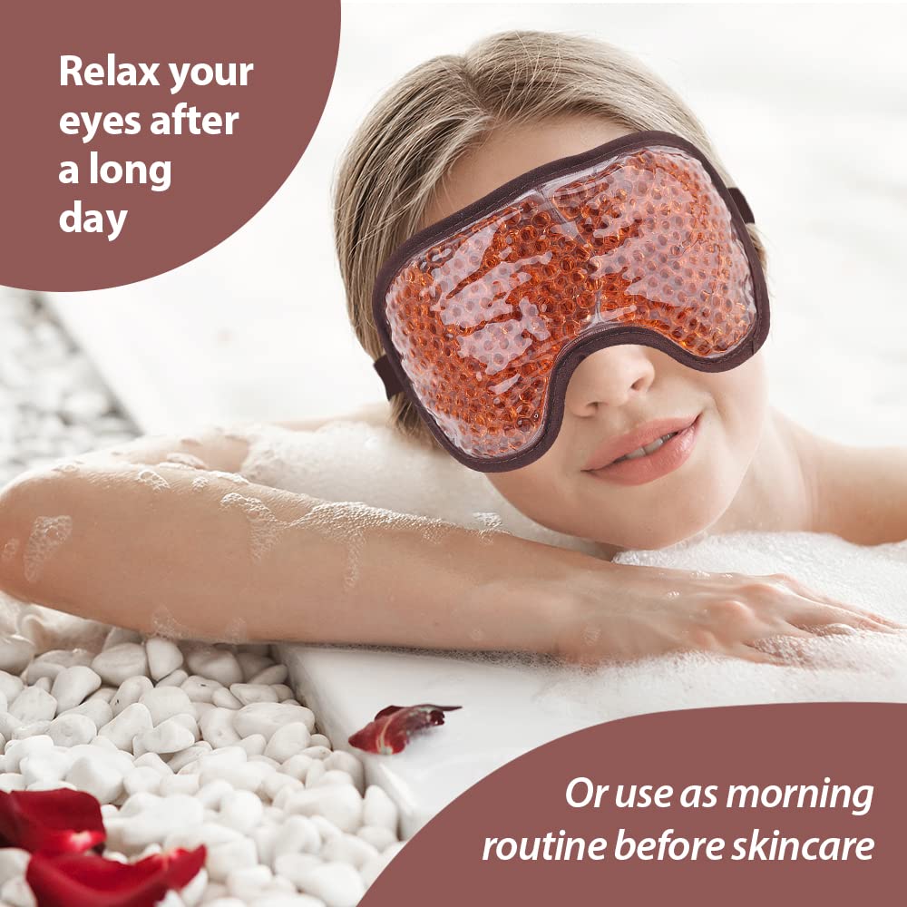 NEWGO Cooling Eye Mask – Cold Ice Pack for Puffy Eyes, Dark Circles, Headache & Stress Relief (Brown)