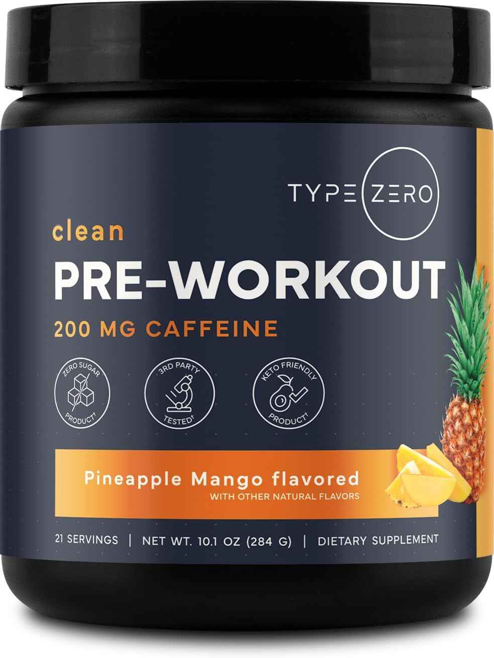 Type Zero Clean Pre Workout Powder (Pineapple Mango) 21 Servings - 200mg Natural Caffeine, L-Citrulline Malate, Beta Alanine, Alpha GPC, Huperzine A, Himalayan Salt, Sugar Free