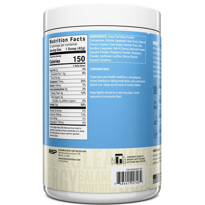 TrueFit Grass-Fed Whey Protein Powder + Fiber & Probiotics, Vanilla Shake - 25g Gut Healthy Protein with Fiber, Probiotics & Non-GMO Superfoods for Complete Meal Replacement Shake with Nothing Fake