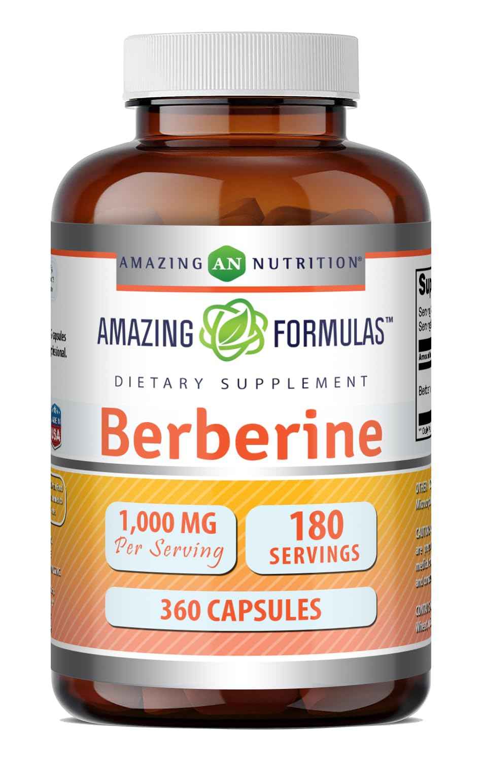 Amazing Formulas Berberine 1000mg Per Serving Capsules Supplement - Non GMO - Gluten Free - Made in USA (360 Count)